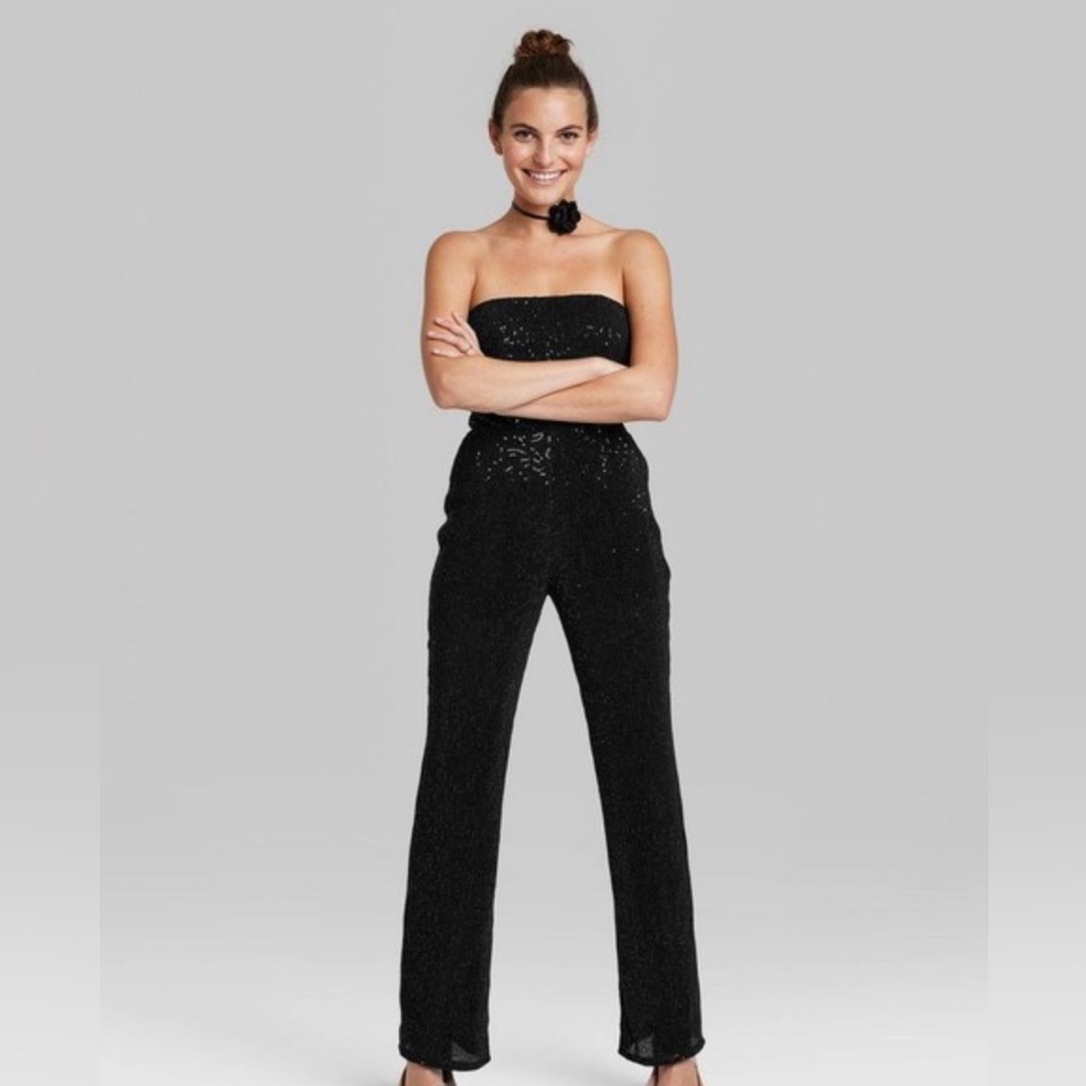 NWT Wild Fable Black Sequin Strapless Pantsuit